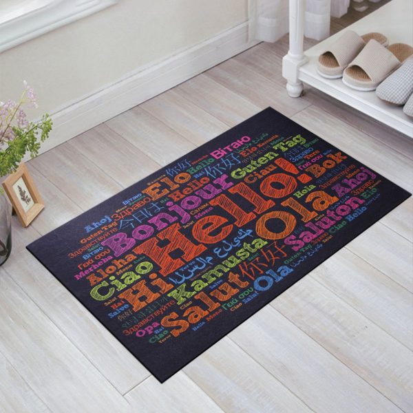 Rubber Door Front Mat with Hello Written in Different Languages