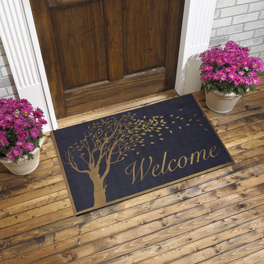 Welcome and Wood Printed Rubber Door Mat