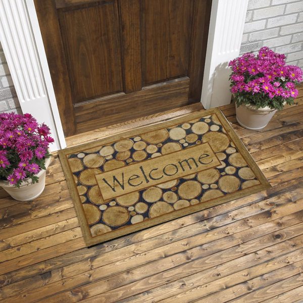 Welcome Written Wood Patterned Rubber Door Mat