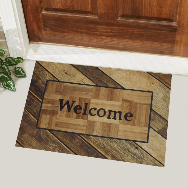 Welcome Written Wooden Patterned Rubber Door Mat