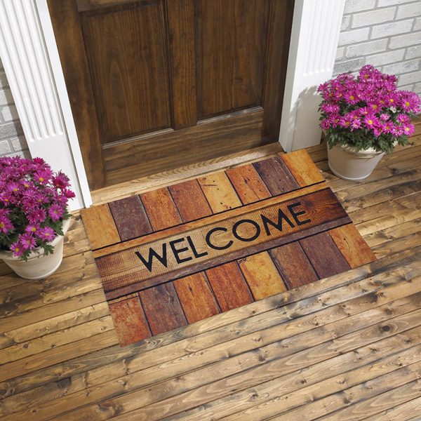 Welcome Written Wooden View Rubber Door Mat