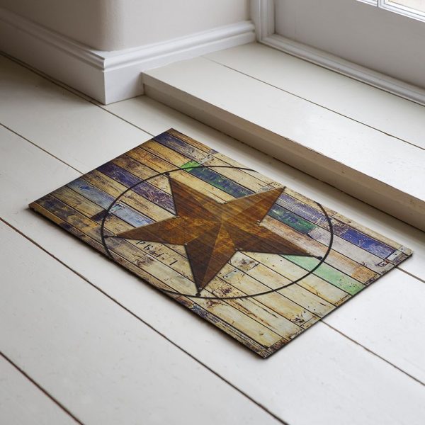 Star and Wood Patterned Rubber Door Front Mat